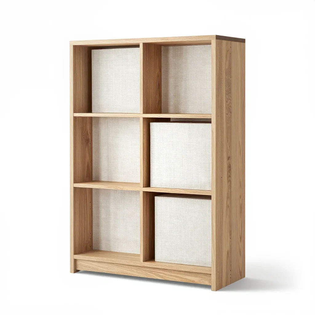 Japandi bookshelf isolated on a white background