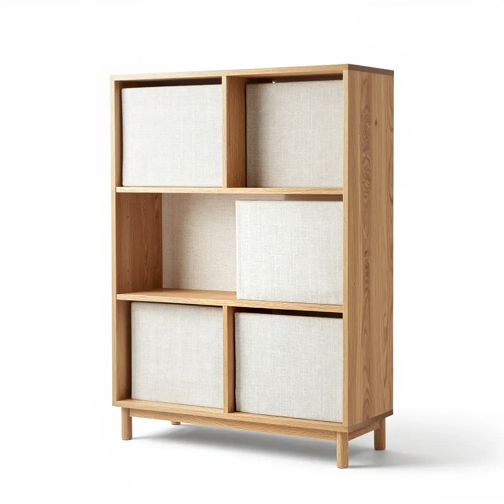 Mid-century modern bookshelf isolated on a white background