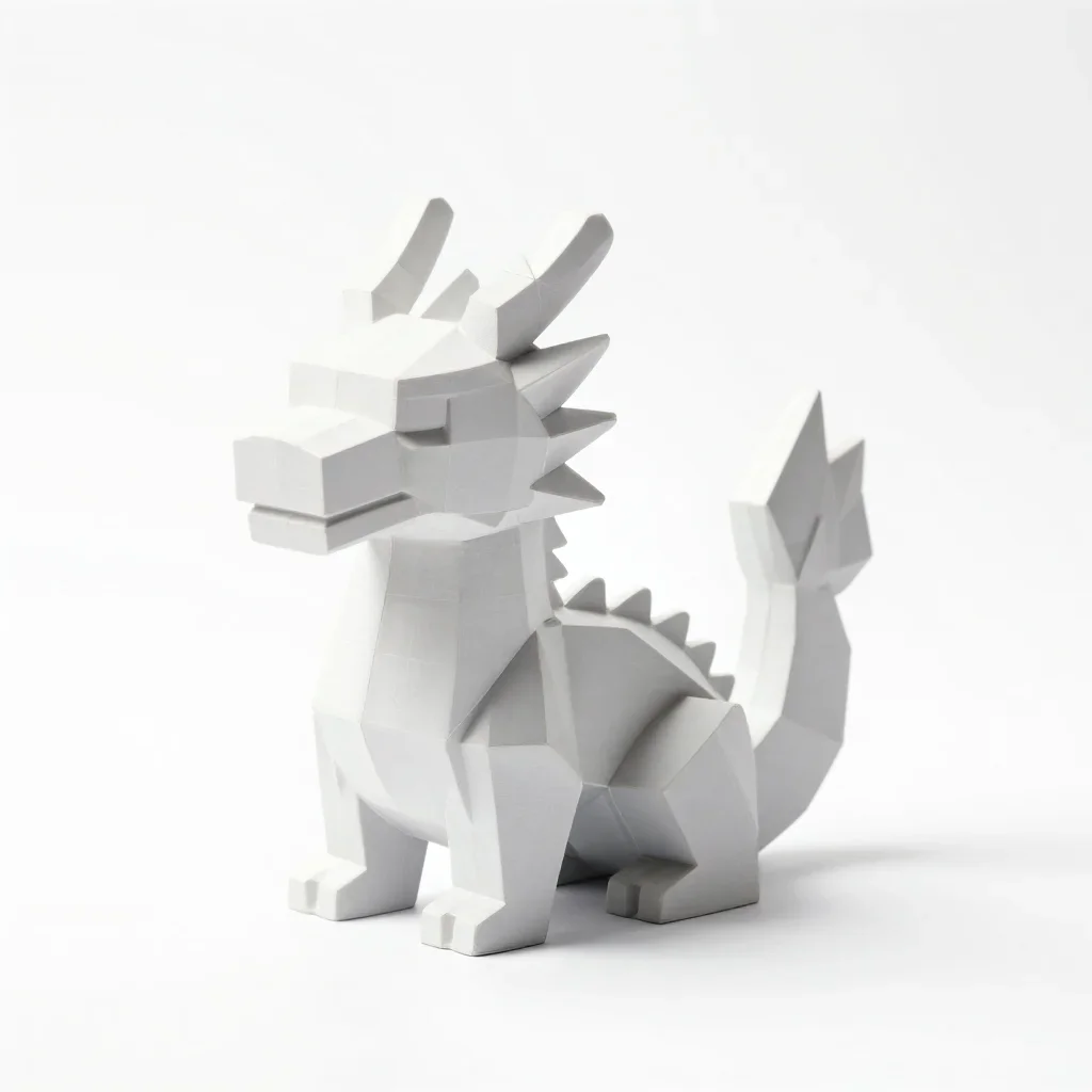 Geometric dragon figurine isolated on a white background