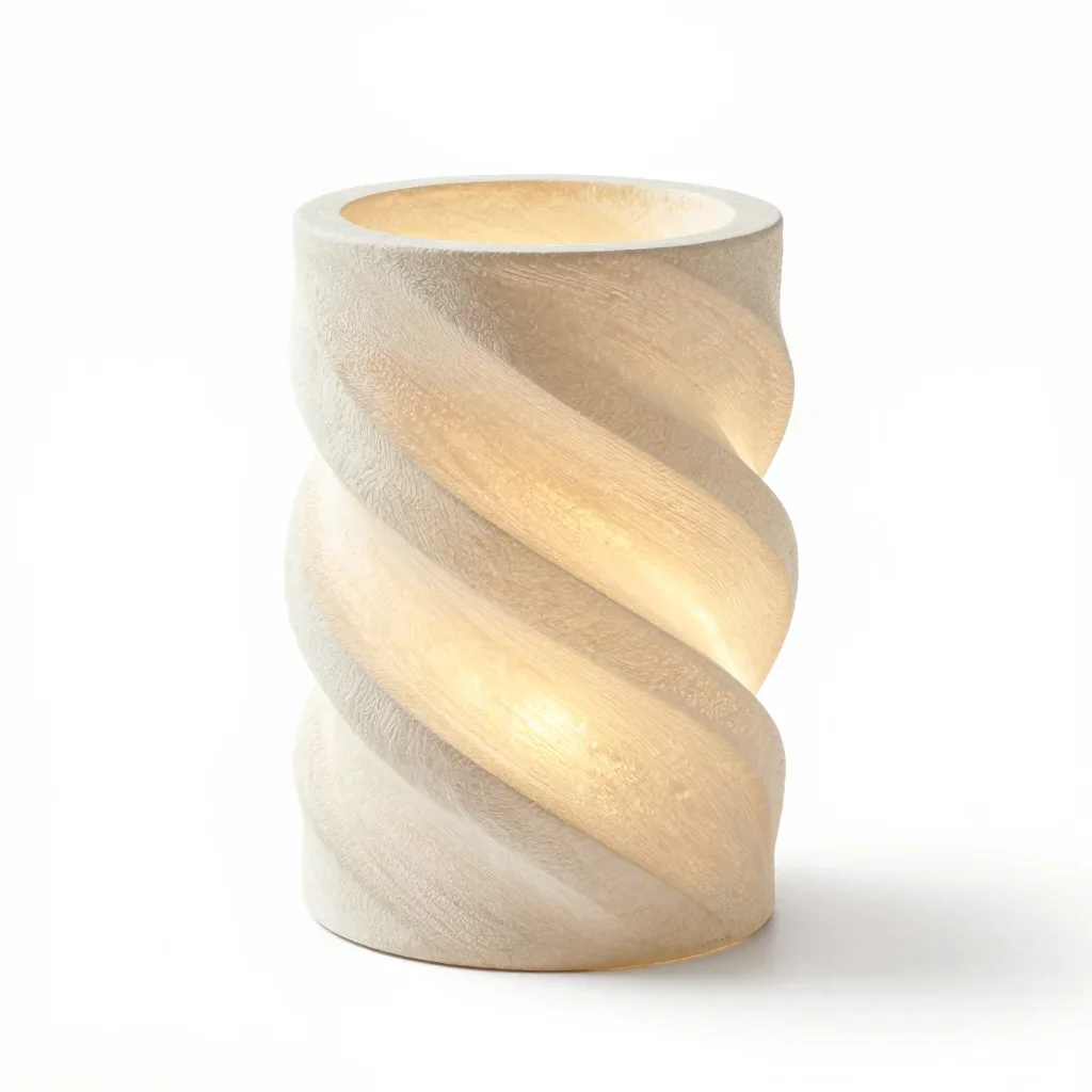 Twisted spiral lithophane lamp isolated on a white background
