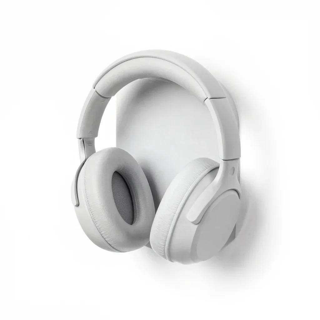 Wall-mounted headphone stand isolated on a white background