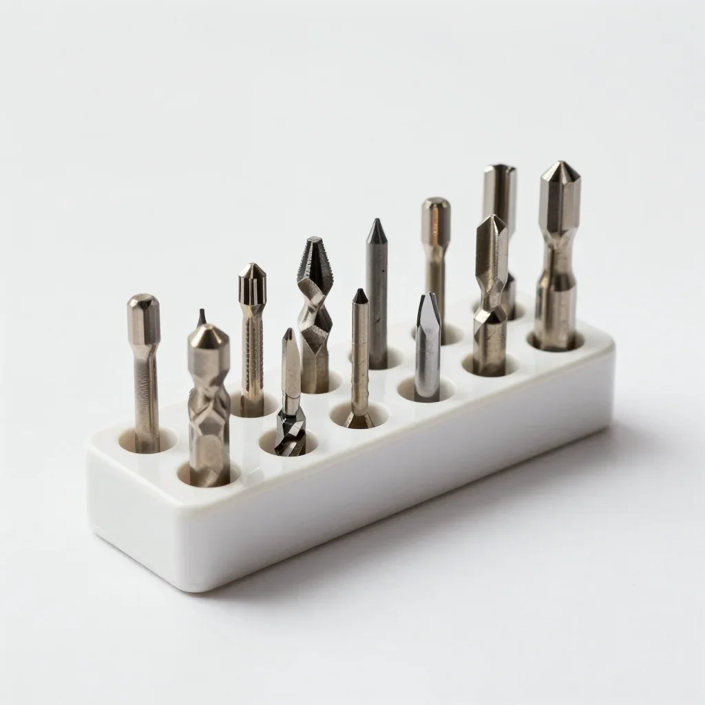 Ergonomic drill bit organiser isolated on a white background