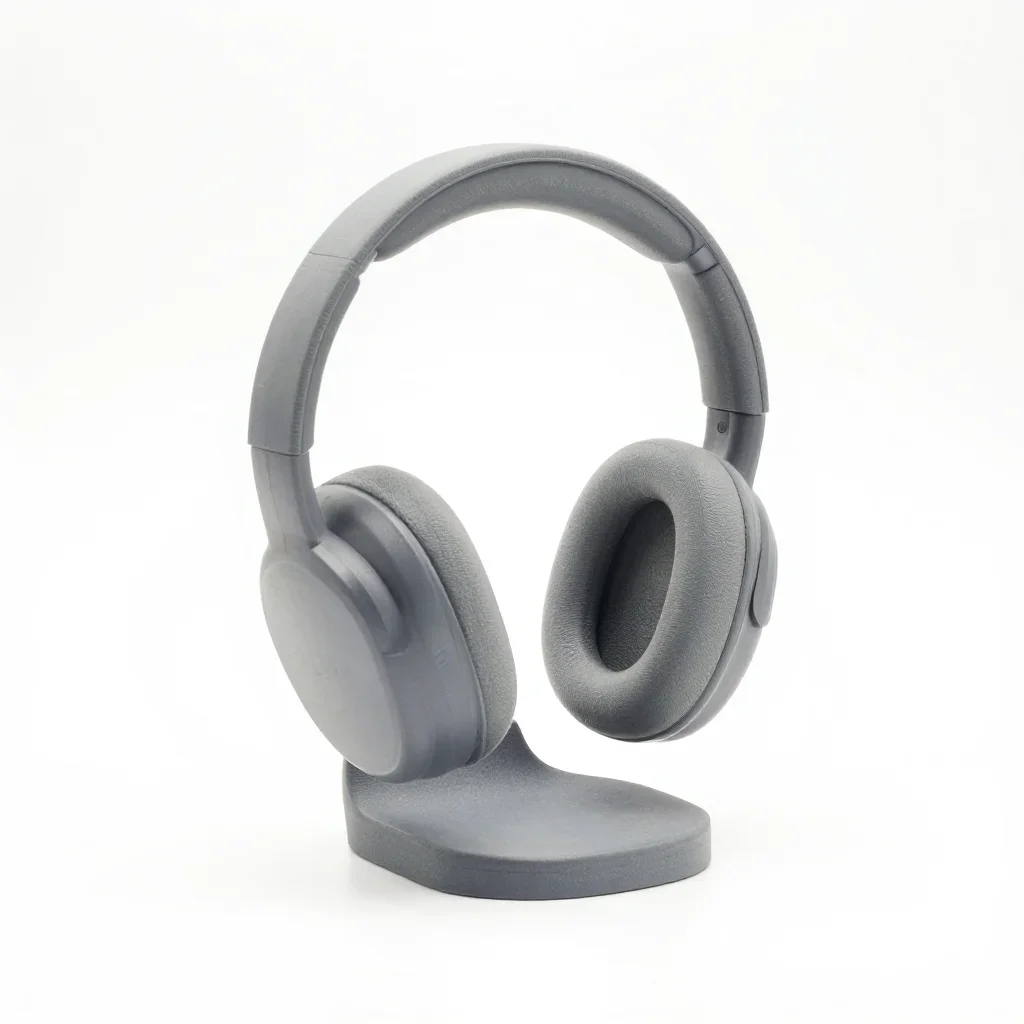 Ergonomic headphone stand isolated on a white background
