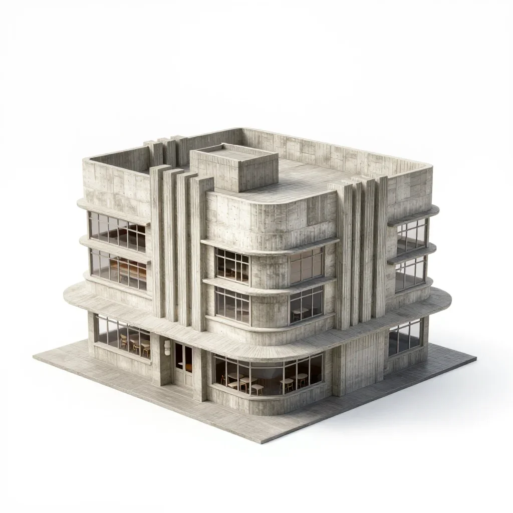 Art Deco cafe building isolated on a white background