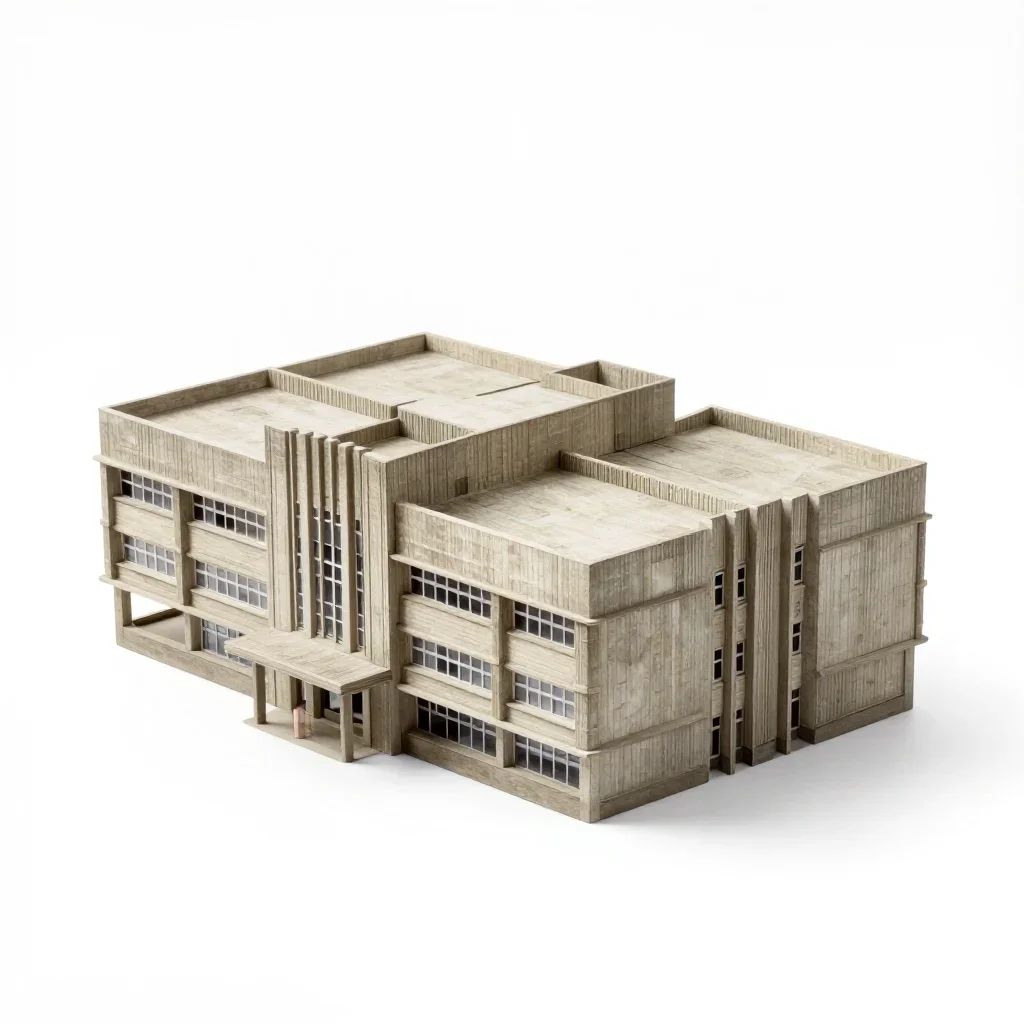 Art Deco school building isolated on a white background