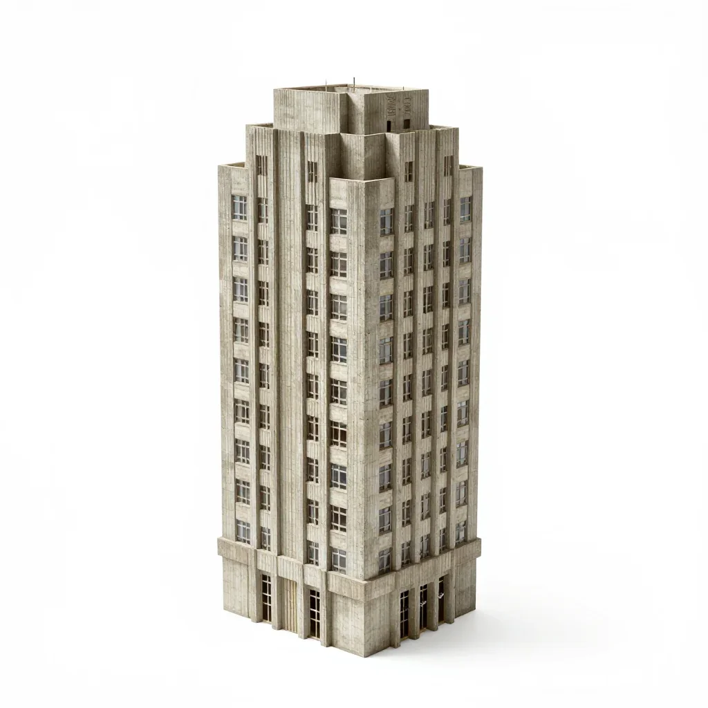 Art Deco tower block isolated on a white background