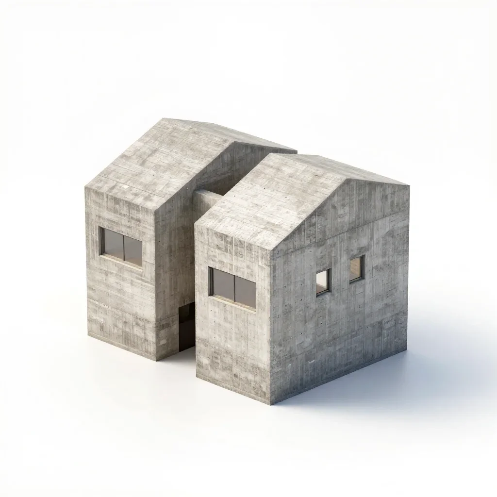 Brutalist boathouse isolated on a white background
