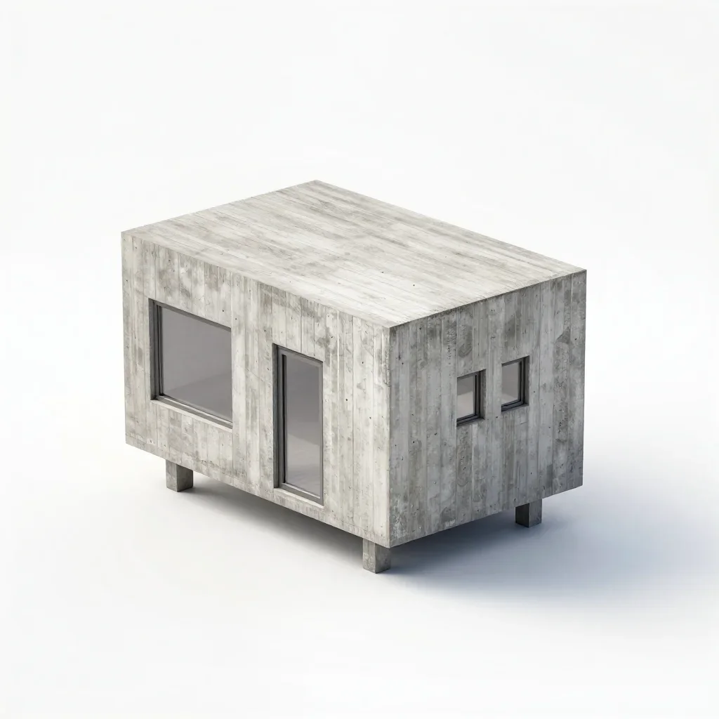 Brutalist cabin isolated on a white background