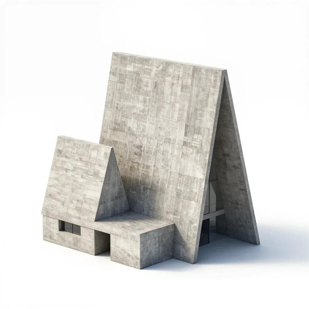 Brutalist church isolated on a white background
