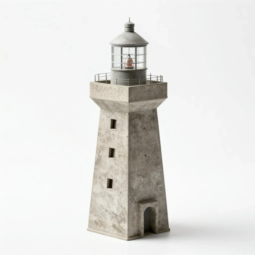 Brutalist lighthouse isolated on a white background