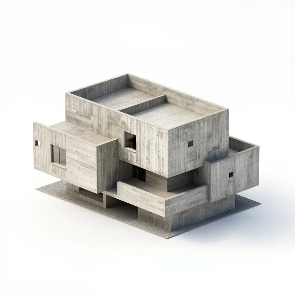 Brutalist villa isolated on a white background