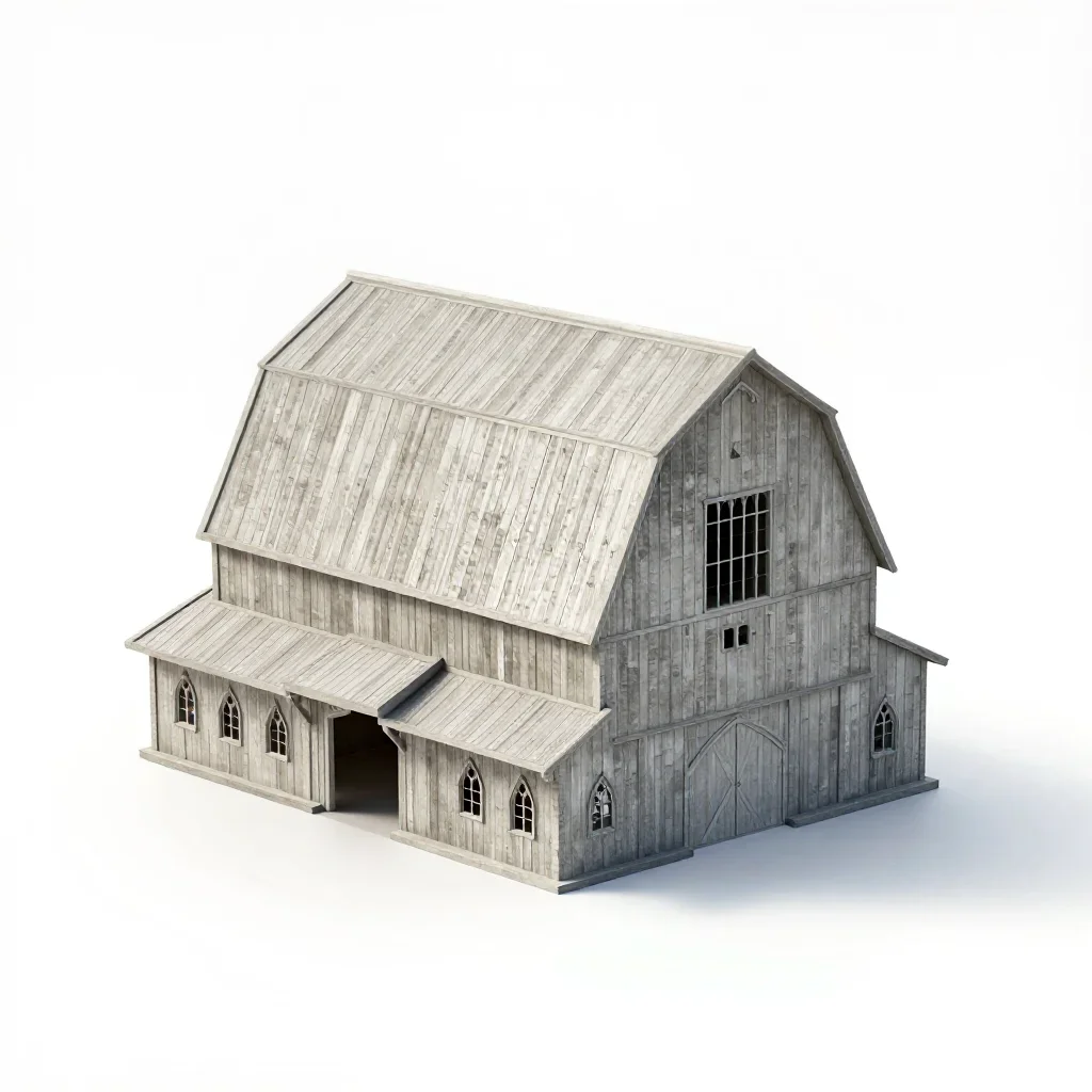 Gothic revival barn isolated on a white background