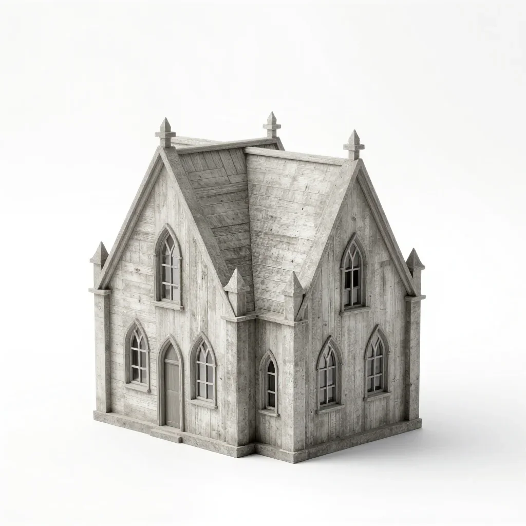 Gothic revival cabin isolated on a white background