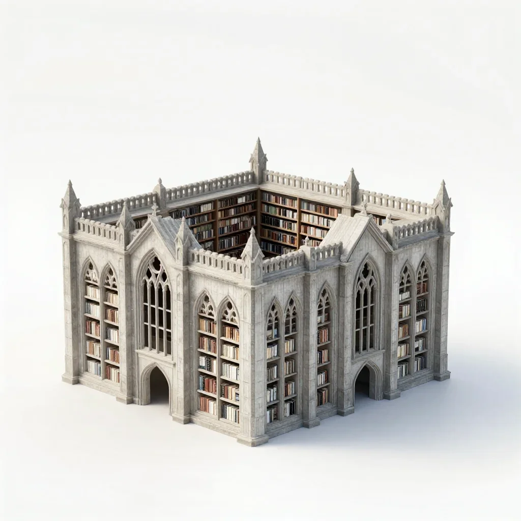 Gothic revival library isolated on a white background