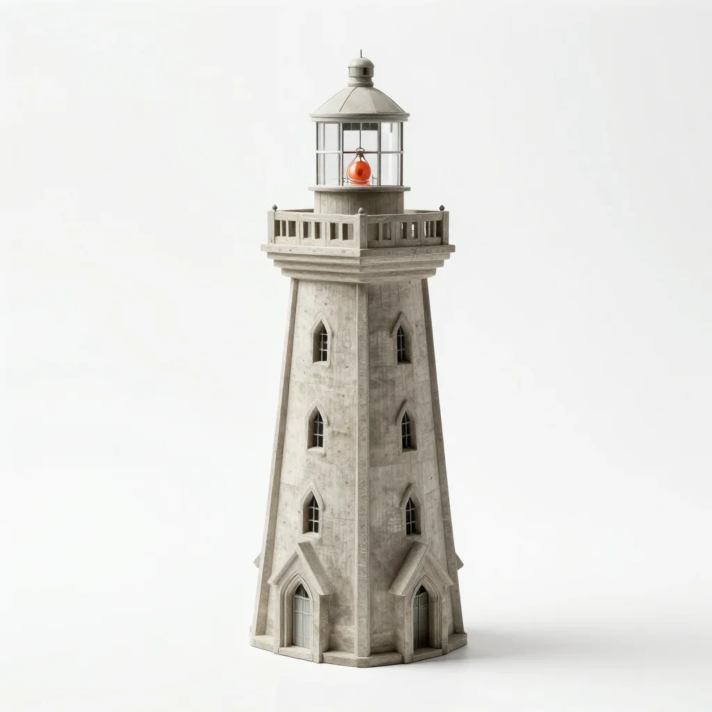 Gothic revival lighthouse isolated on a white background