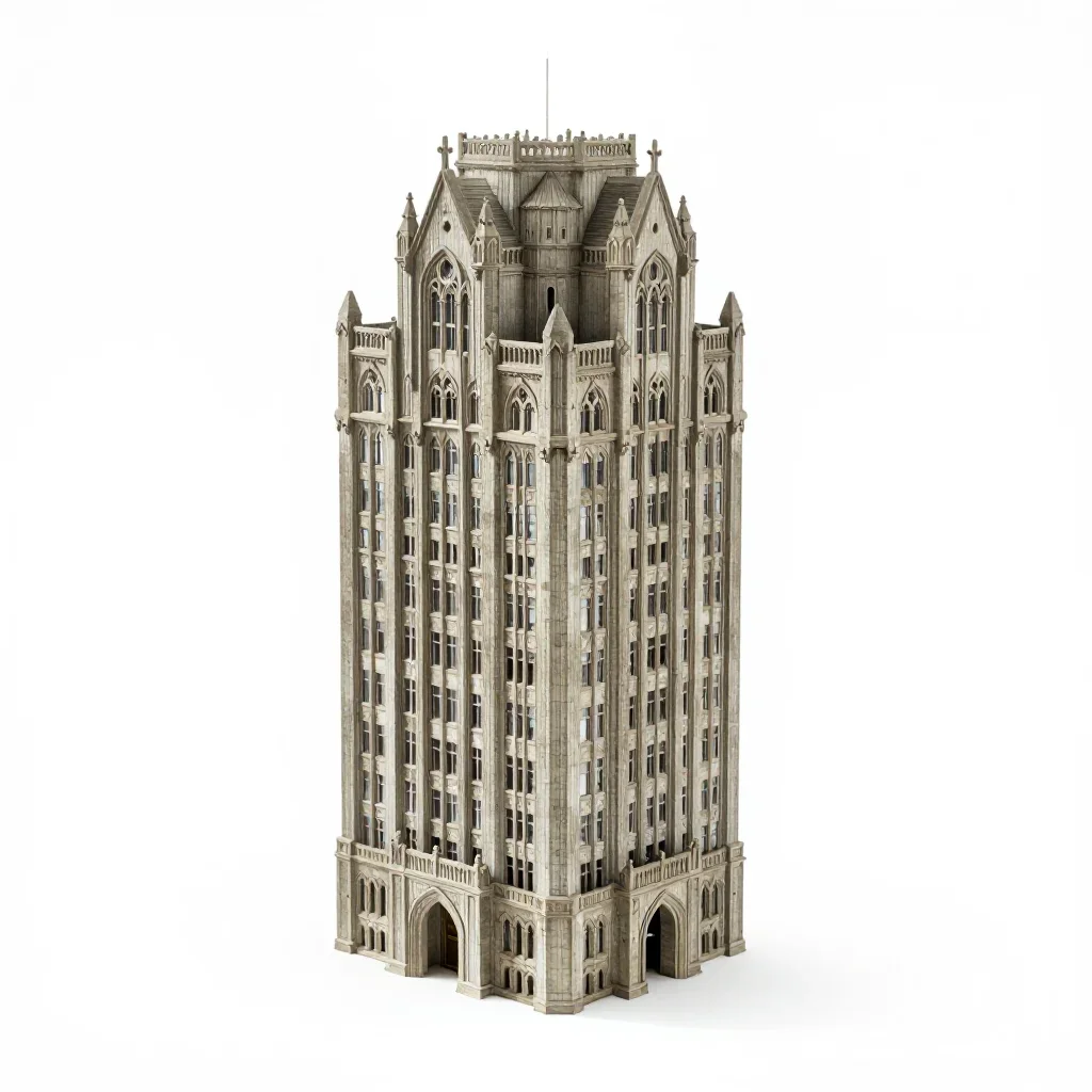 Gothic revival tower block isolated on a white background