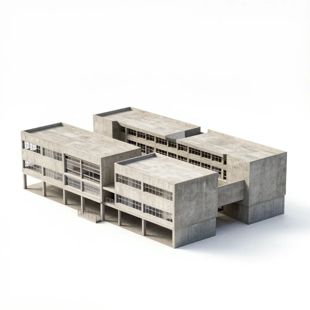 Modernist school building isolated on a white background