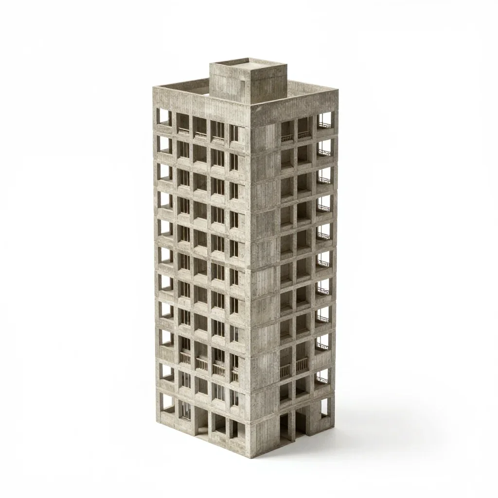 Modernist tower block isolated on a white background