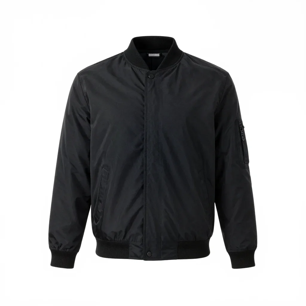 Sharply tailored bomber jacket isolated on a white background