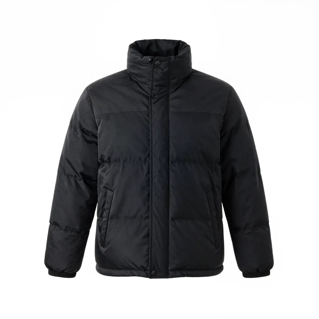Sharply tailored puffer jacket isolated on a white background