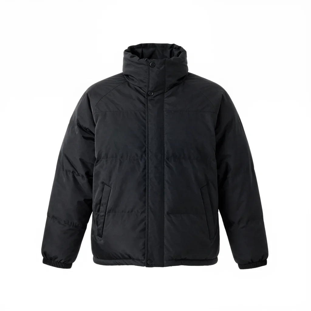 Techwear puffer jacket isolated on a white background