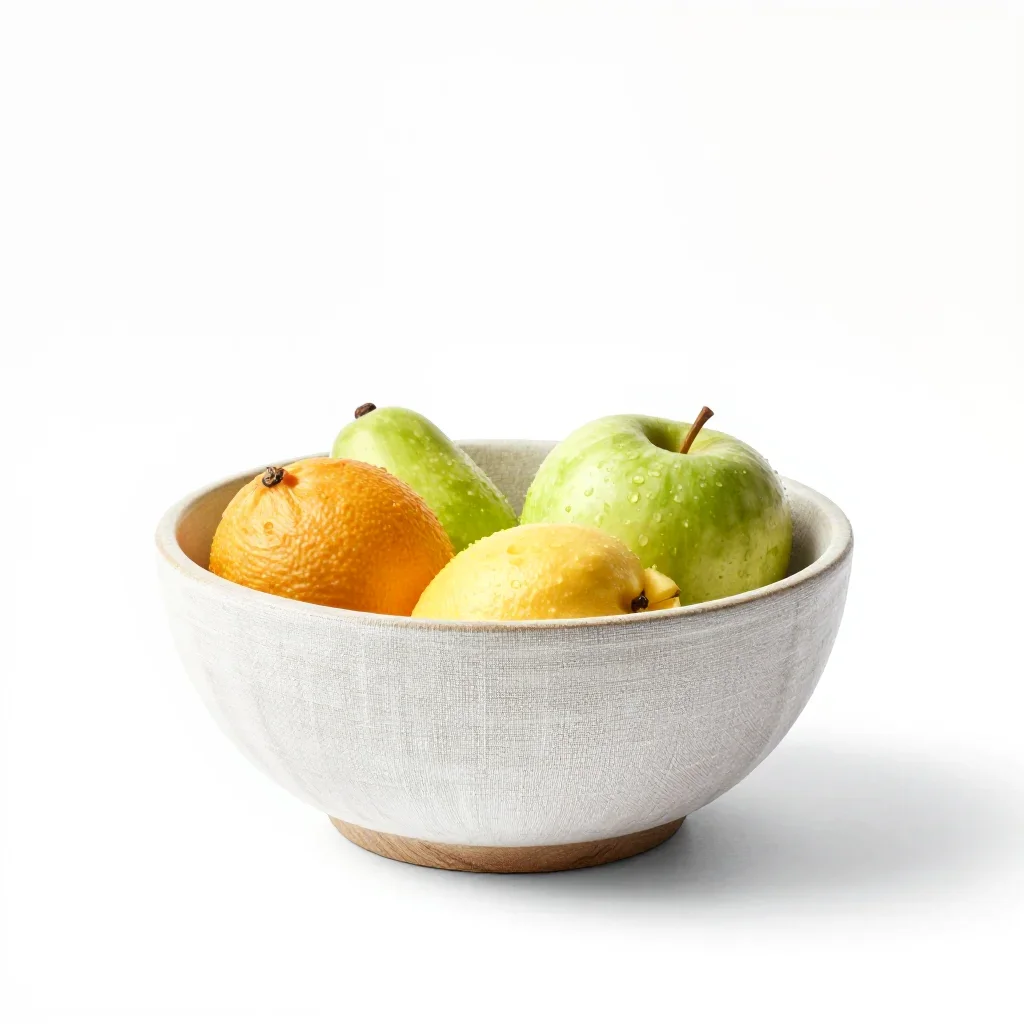 Maximalist fruit bowl isolated on a white background