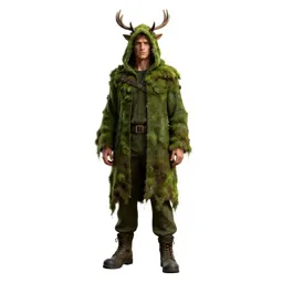 Druid cloaked in moss and antlers