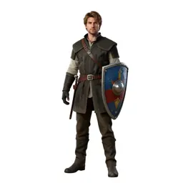 Knight errant with a battered shield