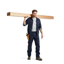 Carpenter shouldering timber