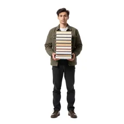 Librarian with a stack of books