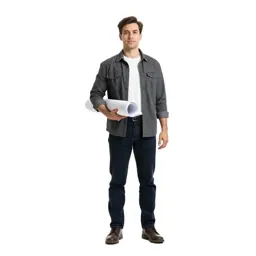 Architect carrying rolled plans