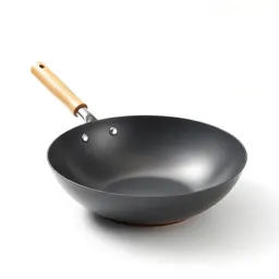 Wok with a wooden handle