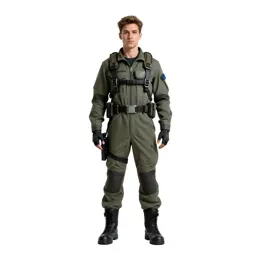 Mech pilot in a flight harness