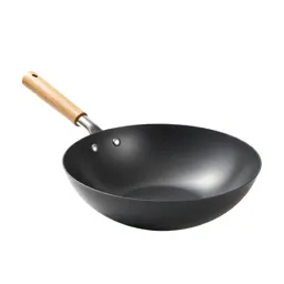 Wok with a wooden handle