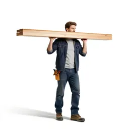 Carpenter shouldering timber
