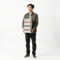 Librarian with a stack of books