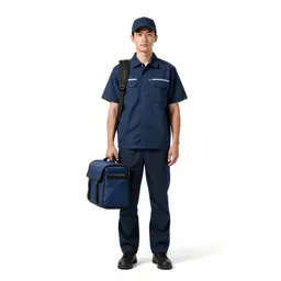 Postal courier with a satchel