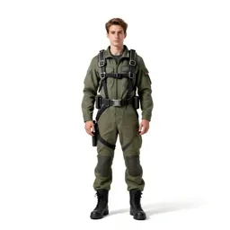 Mech pilot in a flight harness
