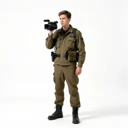 War correspondent with a hovering camera