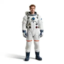 Orbital station engineer in a pressure suit