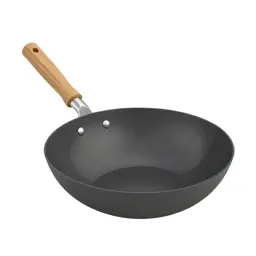 Wok with a wooden handle