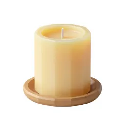 Beeswax pillar candle on a holder