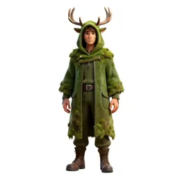 Druid cloaked in moss and antlers