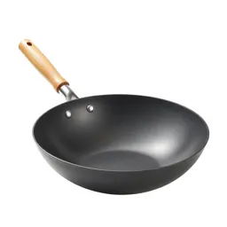 Wok with a wooden handle