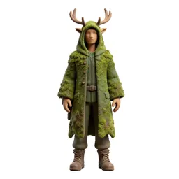 Druid cloaked in moss and antlers