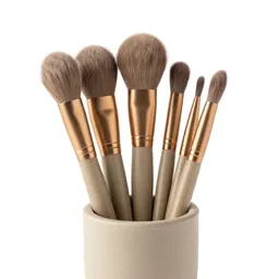 Makeup brush set in a cup