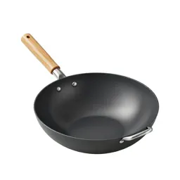 Wok with a wooden handle