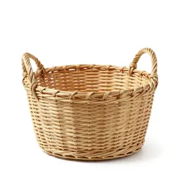 Woven storage basket with handles