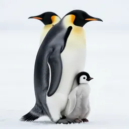 Emperor penguin with a chick