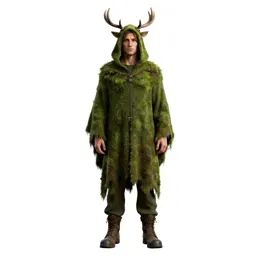 Druid cloaked in moss and antlers